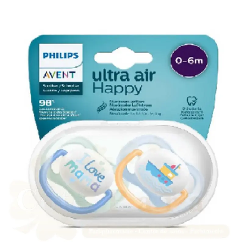 AVENT 2 SUCETTES ULTRA AIR HAPPY 0-6 BOY/MAM/BOA SCF080/01