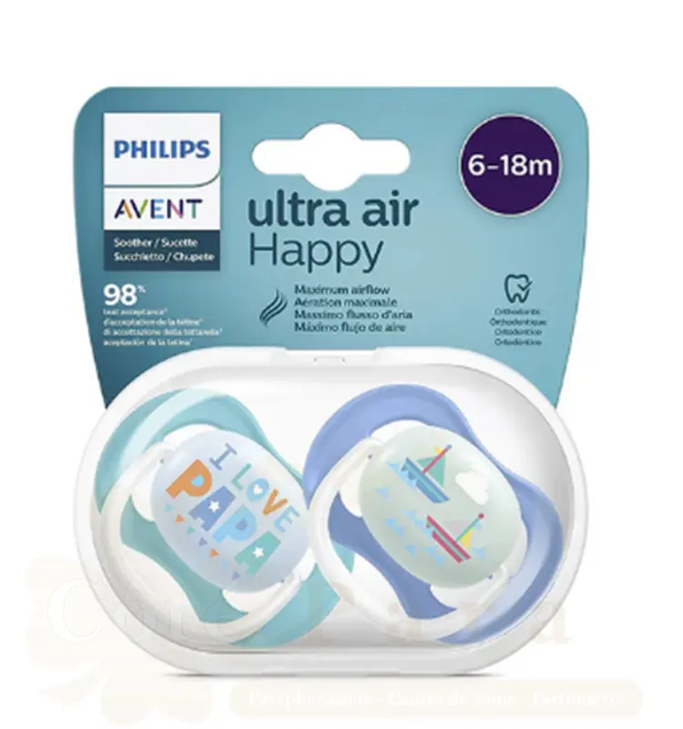 AVENT 2 SUCETTES ULTRA AIR HAPPY 6-18 BOY/PAP/BOAT SCF080/03