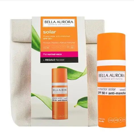 BELLA AURORA GEL CREME SOLAIRE ANTI TACHE SPF50 PMG 50ML+TROUSSE COTON RAYEE...