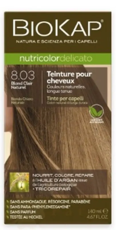 BIOKAP NUTRICOLOR DELICATO 8.03 BLOND CLAIR NATUREL NEW