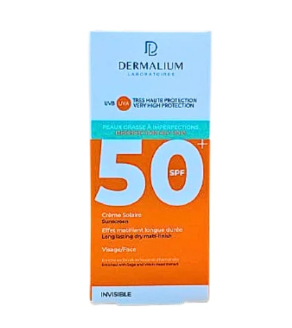 DERMALIUM CREME SOLAIRE INVISIBLE PEAUX GRASSE A IMPERFECTIONS SPF50+ 50ML