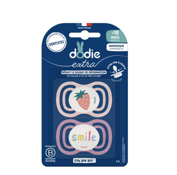 DODIE 2 SUCETTES ANATOMIQUE EXTRA FINE ROSE 18M+ F4