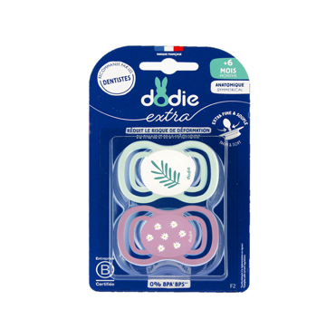 DODIE 2 SUCETTES ANATOMIQUE EXTRA FINE ROSE 6M+ F2