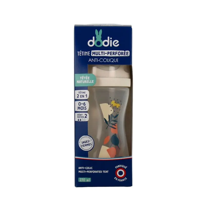 DODIE BIBERON ANTI COLIQUE D2 AVEC TETINE MULTI PERFOREE 0-6M ROSE 270ML
