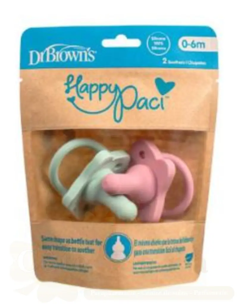 DR BROWNS 2 SUCETTES MONOBLOC EN SILICONE BLEU ET ROSE HAPPY PACI...