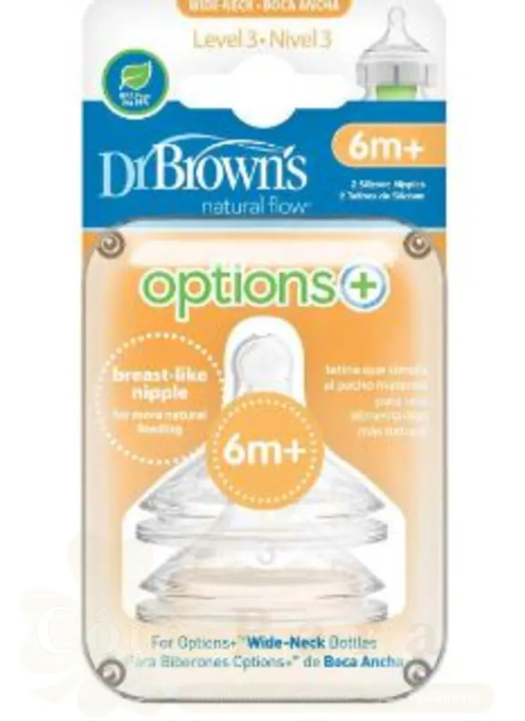DR BROWNS 2 TETINES SILICONE OPTION+ LEVEL3 6M+ WN3201