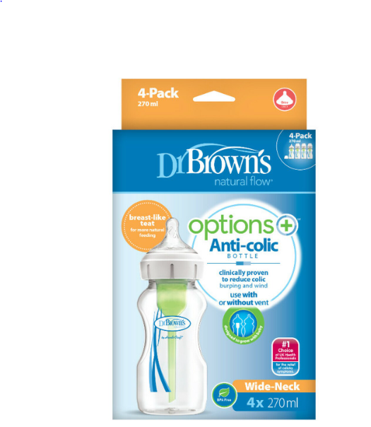 DR BROWNS OPTIONS + ANTI COLIC GOLDFISH 270ML COL LARGE WB91802