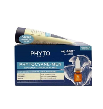 PHYTO SET PHYTOCYANE TRAITEMENT ANTICHUTE HOMME CHUTE PROGRESSIVE + SHAMPOOING 100ML OFFERT