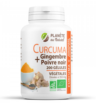 PLANETE AU NATUREL CURCUMA + GINGEMBRE ET POIVRE NOIR 200 GELULES