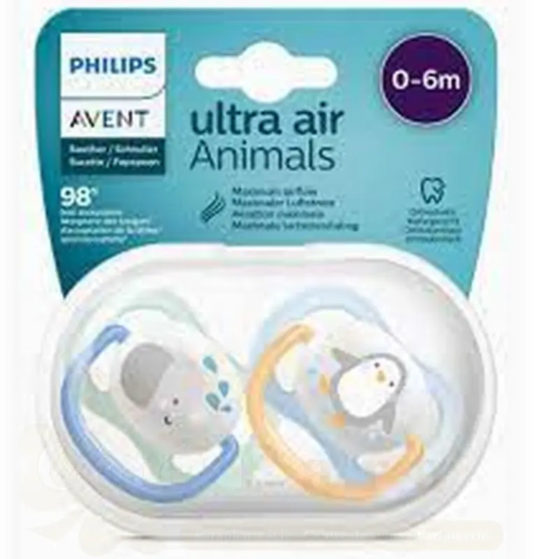 AVENT 2 SUCETTES ULTRA AIR ANIMALS 0-6 BOY/ELEP/PENG SCF080/05