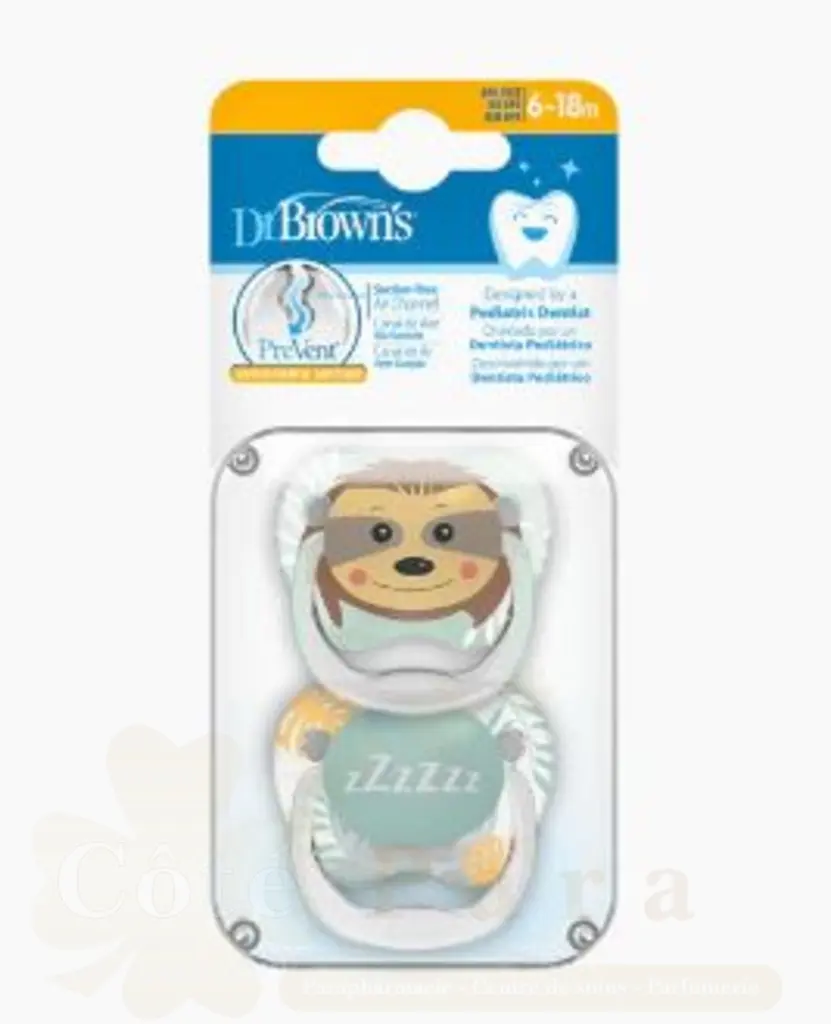 DR BROWNS 2 SUCETTES FILLE ANIMAL FACES 6-18M PV22014