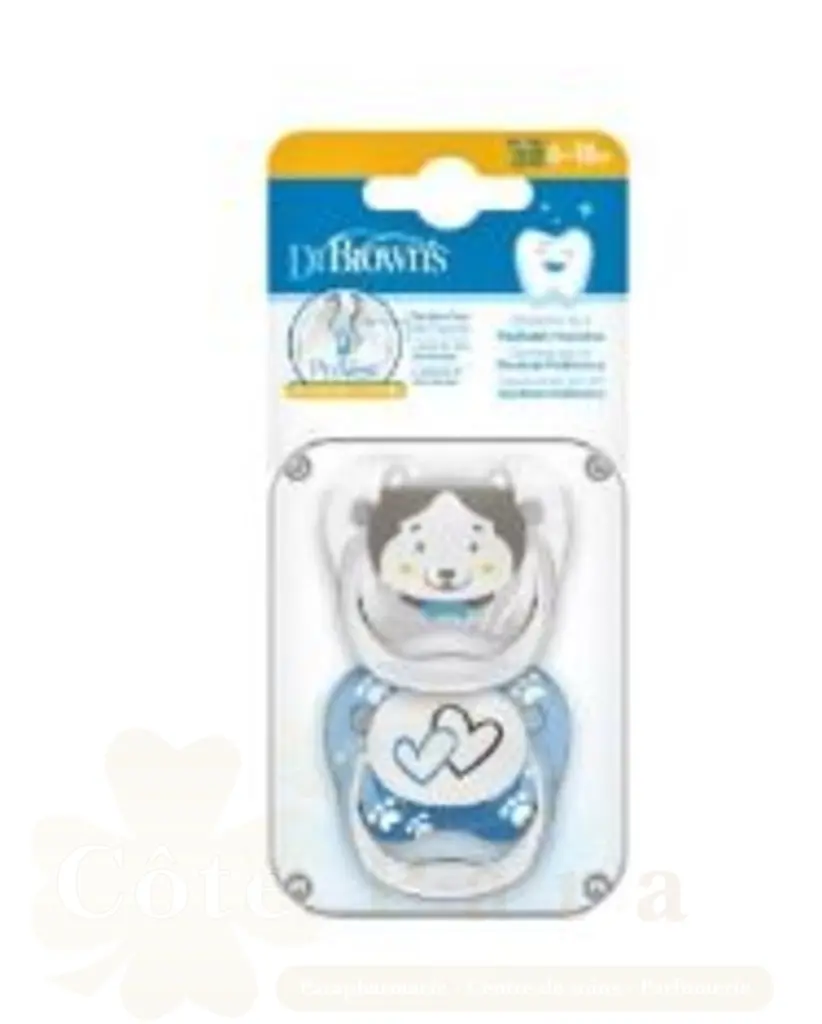 DR BROWNS 2 SUCETTES GARÇON ANIMAL FACES 6-18M PV22015