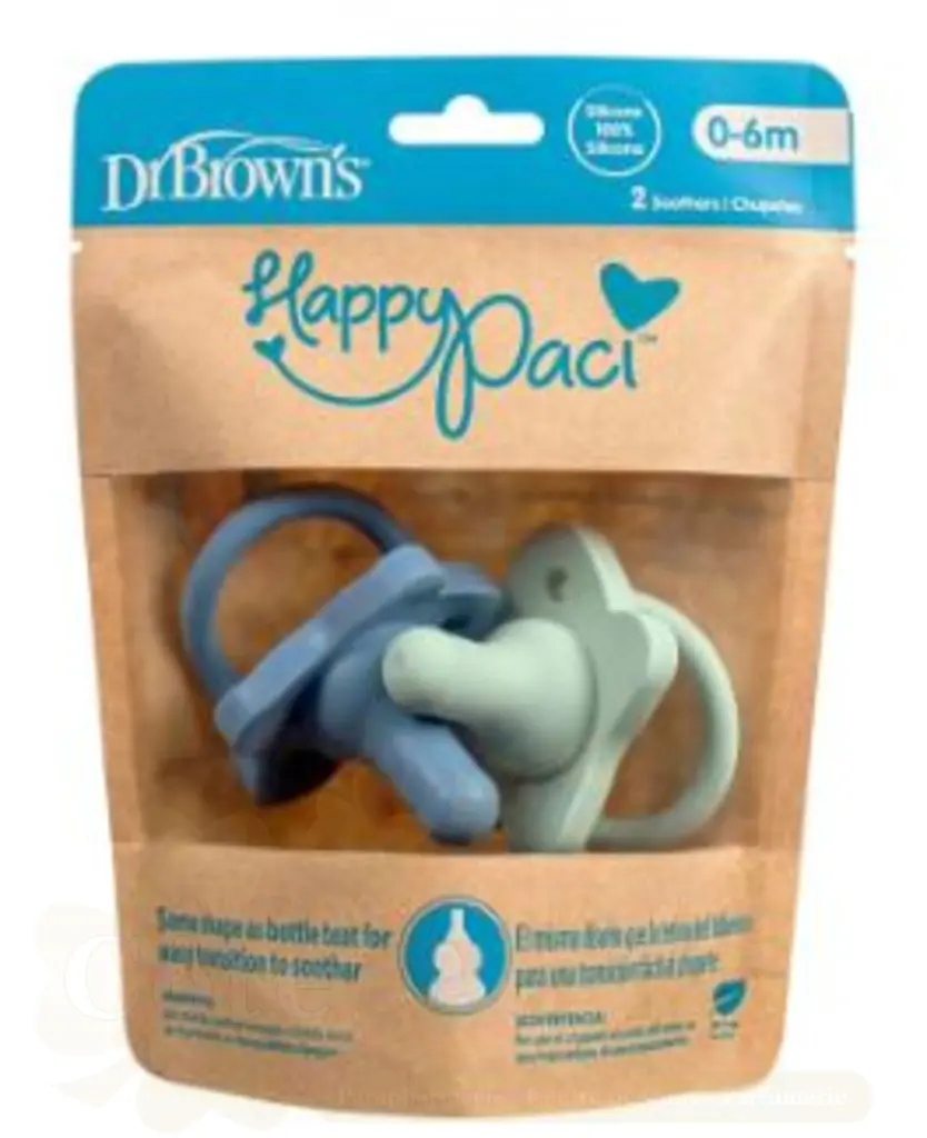 DR BROWNS 2 SUCETTES MONOBLOC EN SILICONE BLEU ET VERT HAPPY PACI...