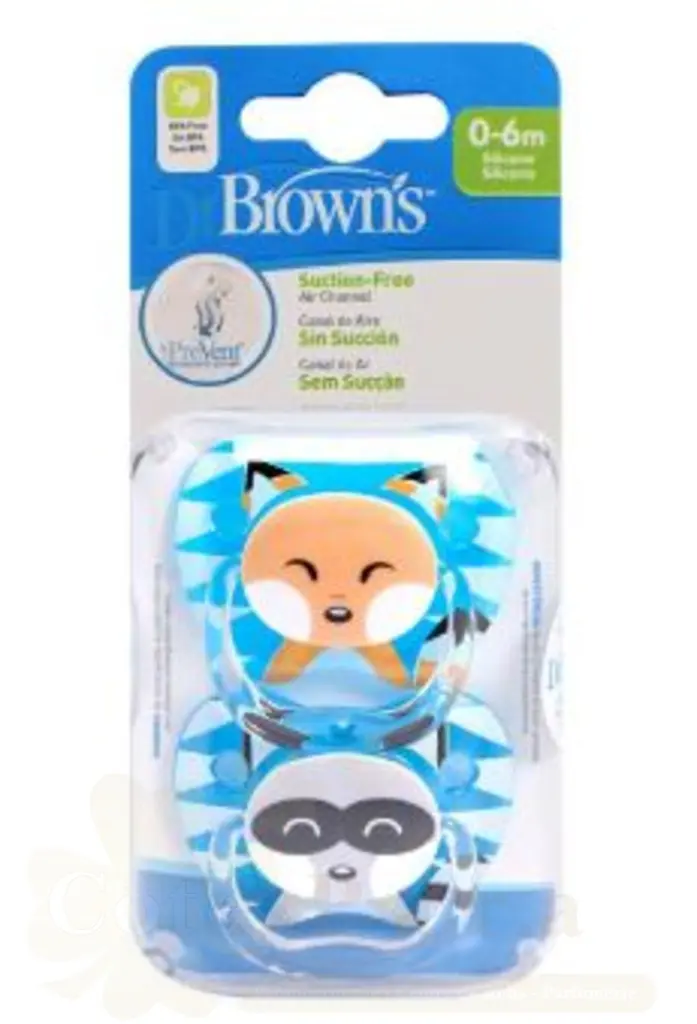 DR BROWNS 2 SUCETTES PEDIATRIC GARÇON ANIMAL FACES PV12015
