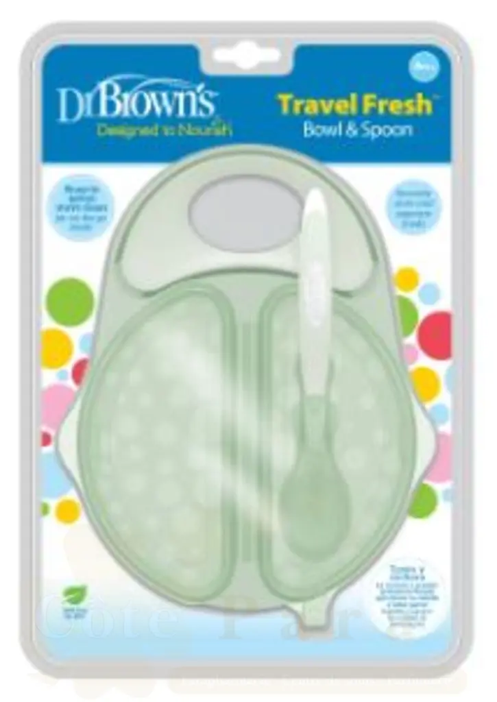 DR BROWNS TRAVEL FRESH BOWL & SNAP IN SPOON LIGHT GREEN TF010