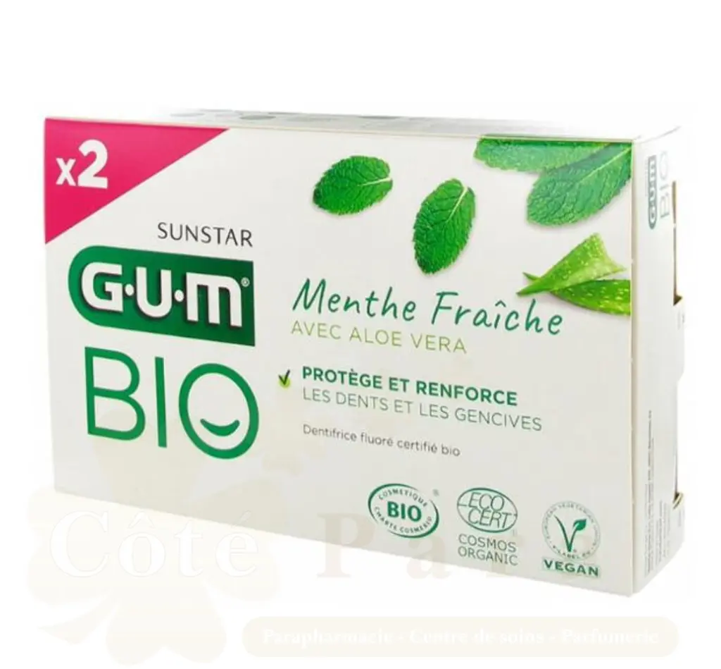 GUM DENTIFRICE BIO MENTHE FRAICHE ALOE VERA 75ML LOT DE 2 7020/2